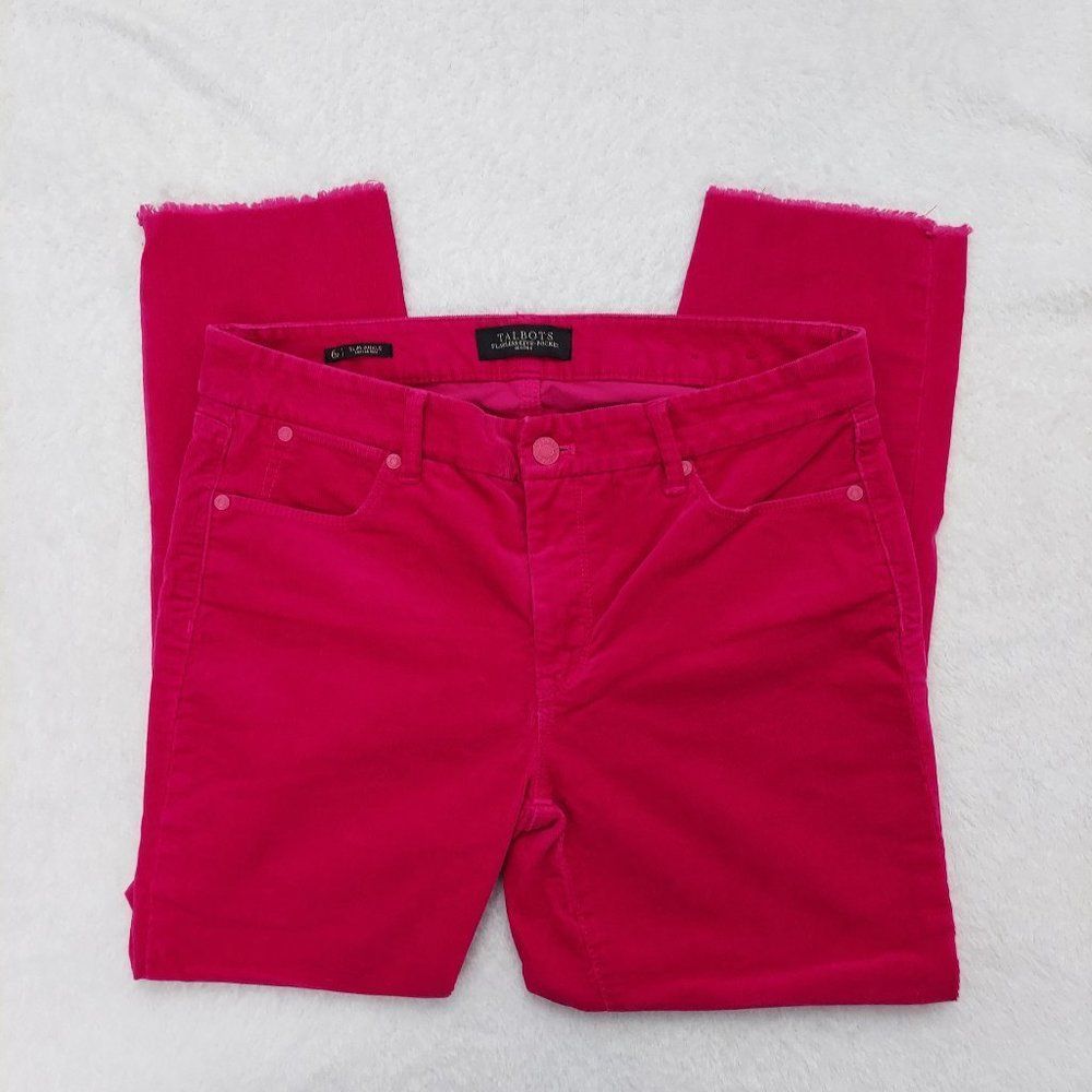 Talbots Flawless Frayed Hem Cords Slim Ankle Cut, Pink,6 Petite